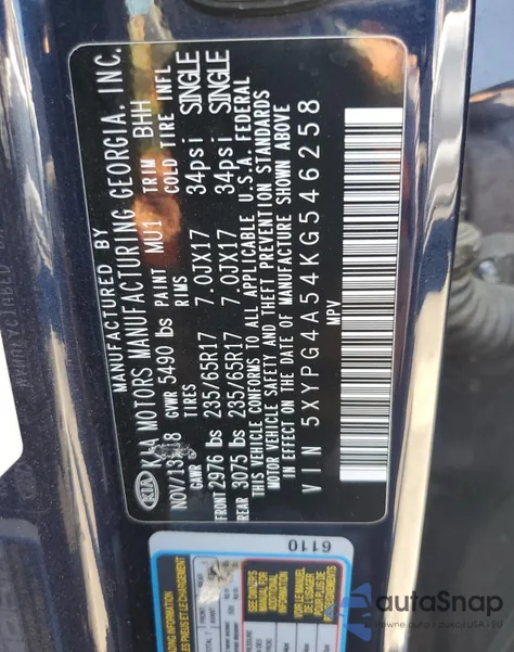 2019 Kia Sorento Lx из США, поврежденный, VIN 5XYPG4A54KG546258